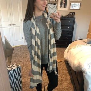 Grey and White Striped Cotton Scarf